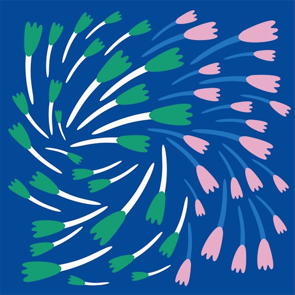 Cobalt Blue naive tulips pattern