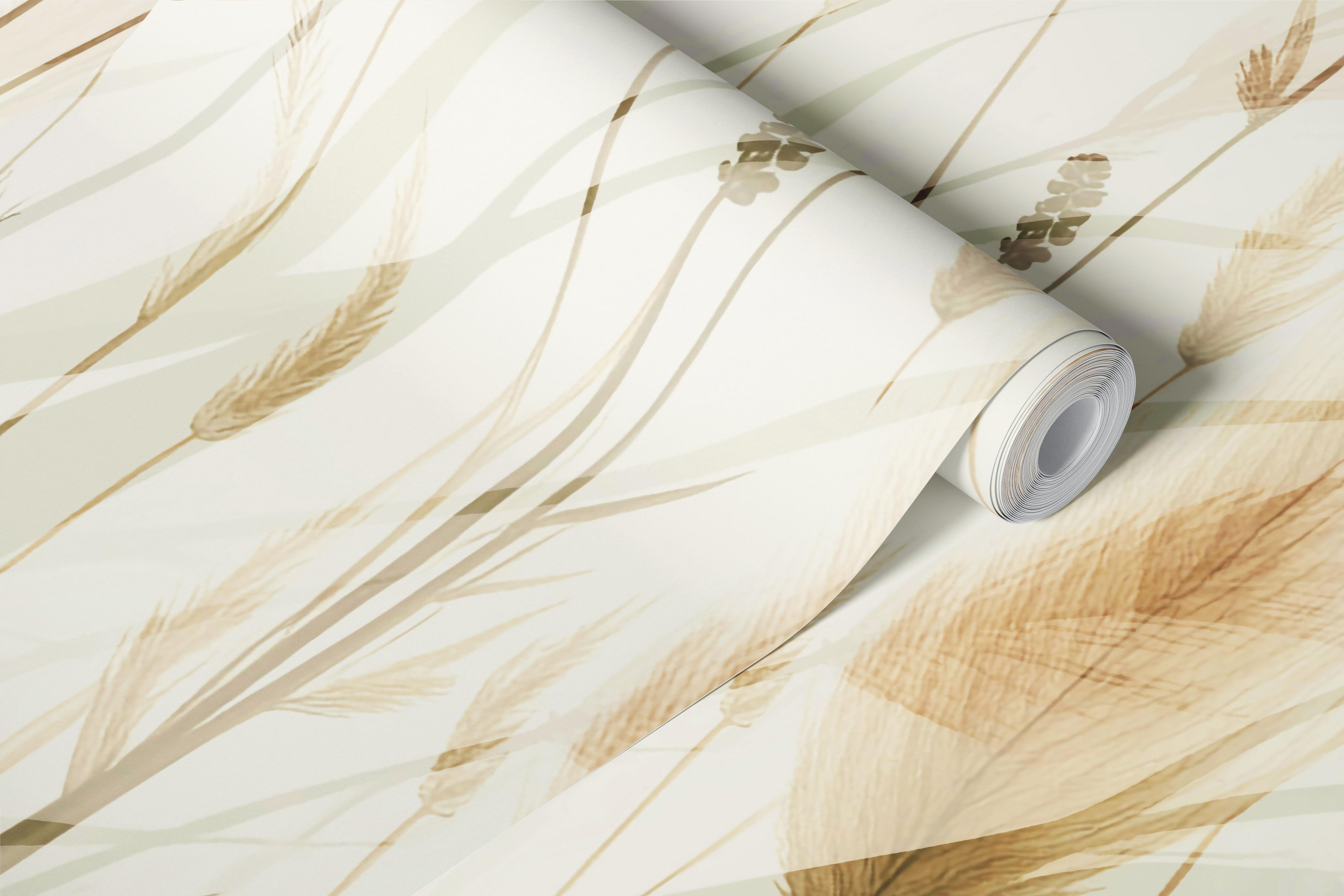 Delicate neutral botanicals wallpaper in a room