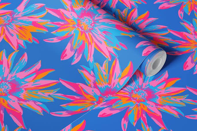 DAHLIA BURSTS Abstract Floral - Bluewallpaper roll