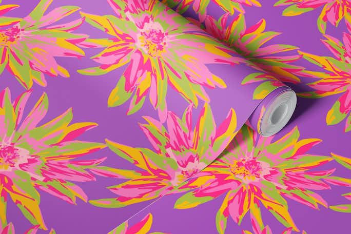 DAHLIA BURSTS Abstract Floral - Violet Purplewallpaper roll