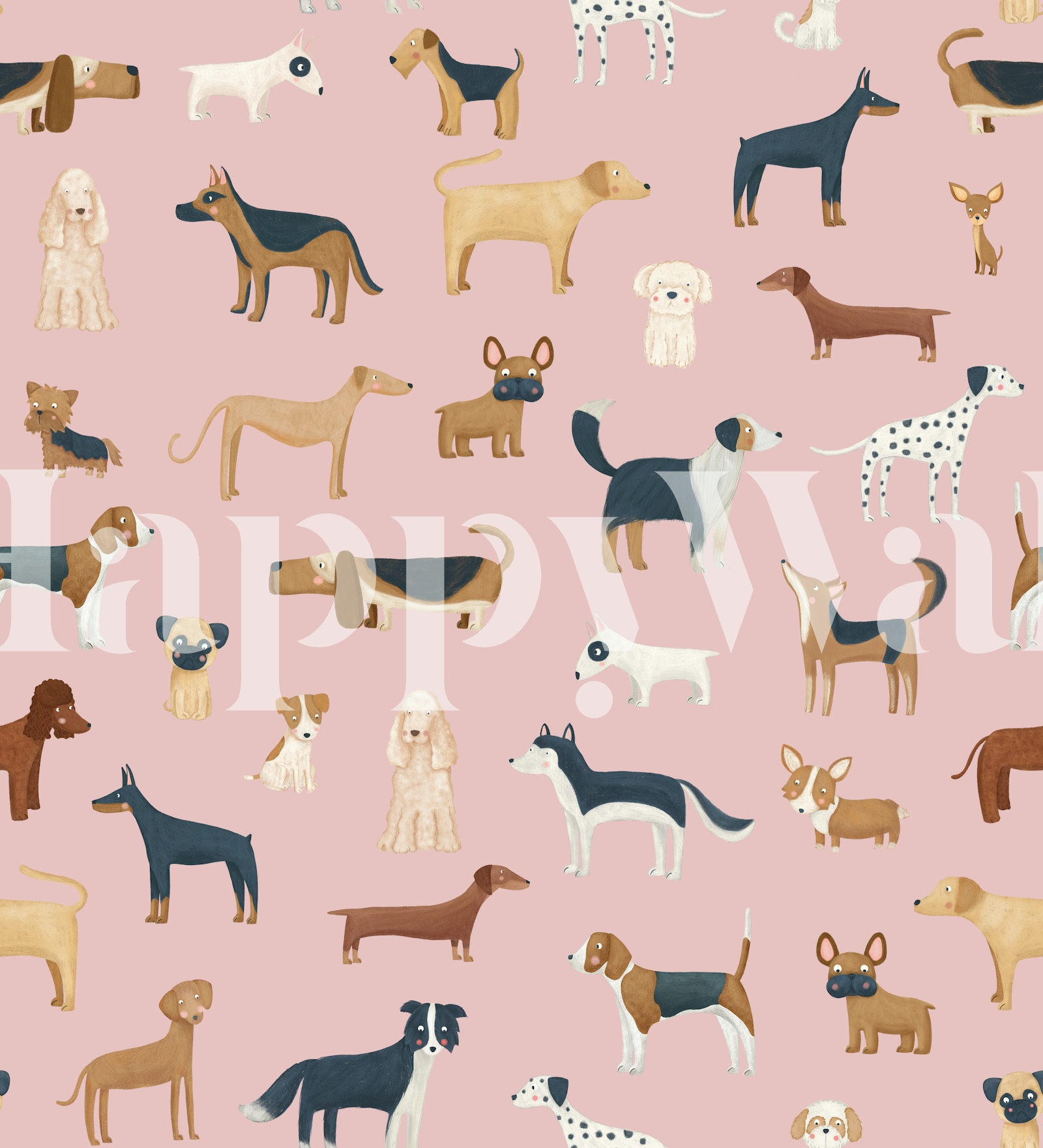 Dog Breeds Pink Wallpaper for Kids Rooms