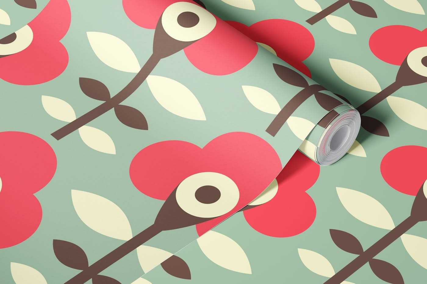 Geometrical retro flowers / 2892F wallpaper roll