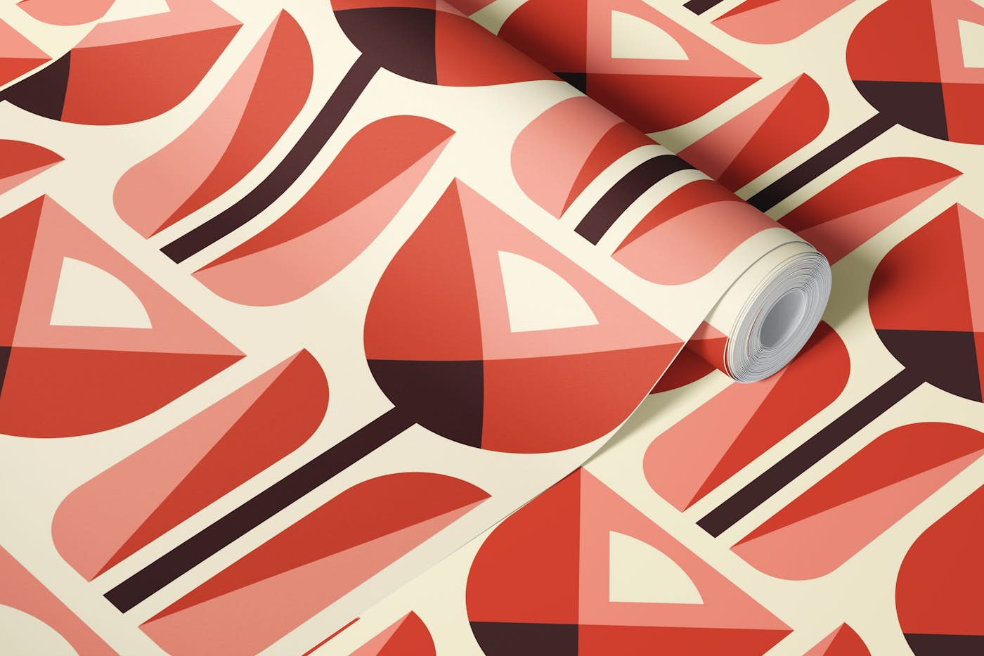 Geometric red tulips pattern / 2839 D wallpaper roll