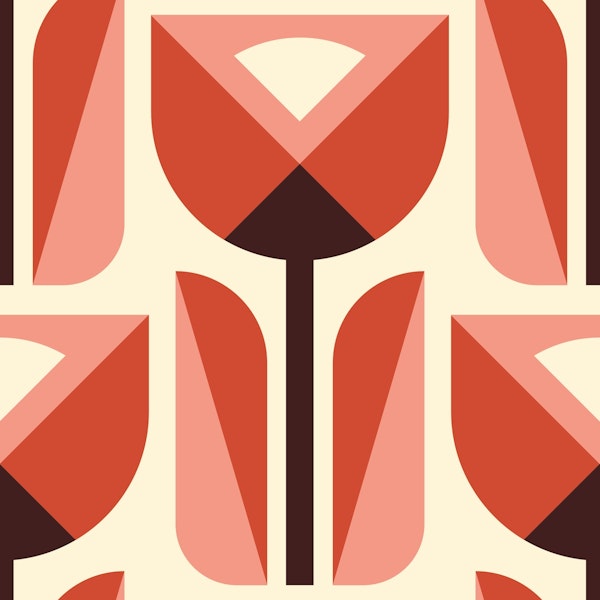 Geometric red tulips pattern / 2839 D