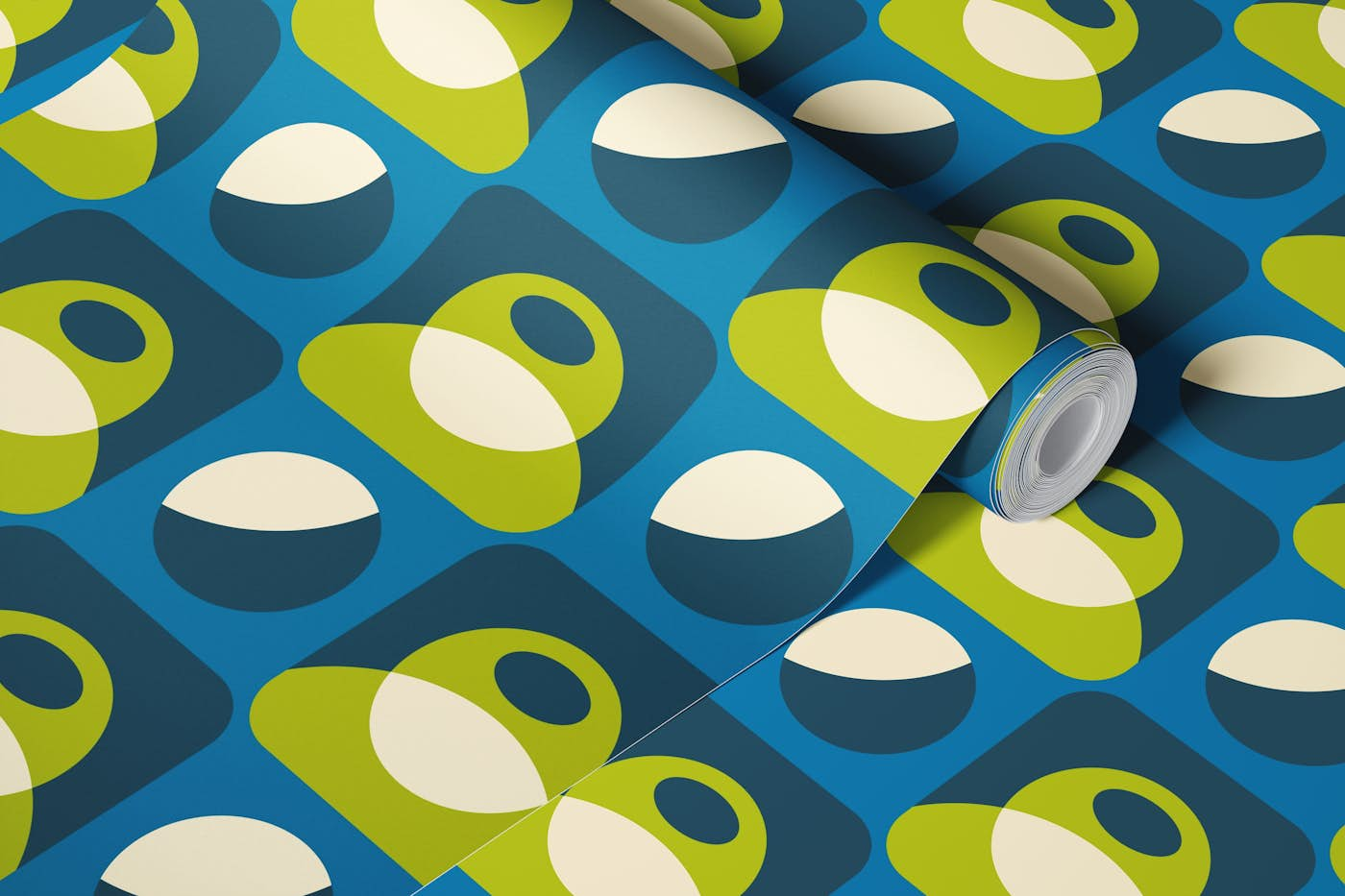 Retro geometrics, blue green / 2896 A wallpaper roll