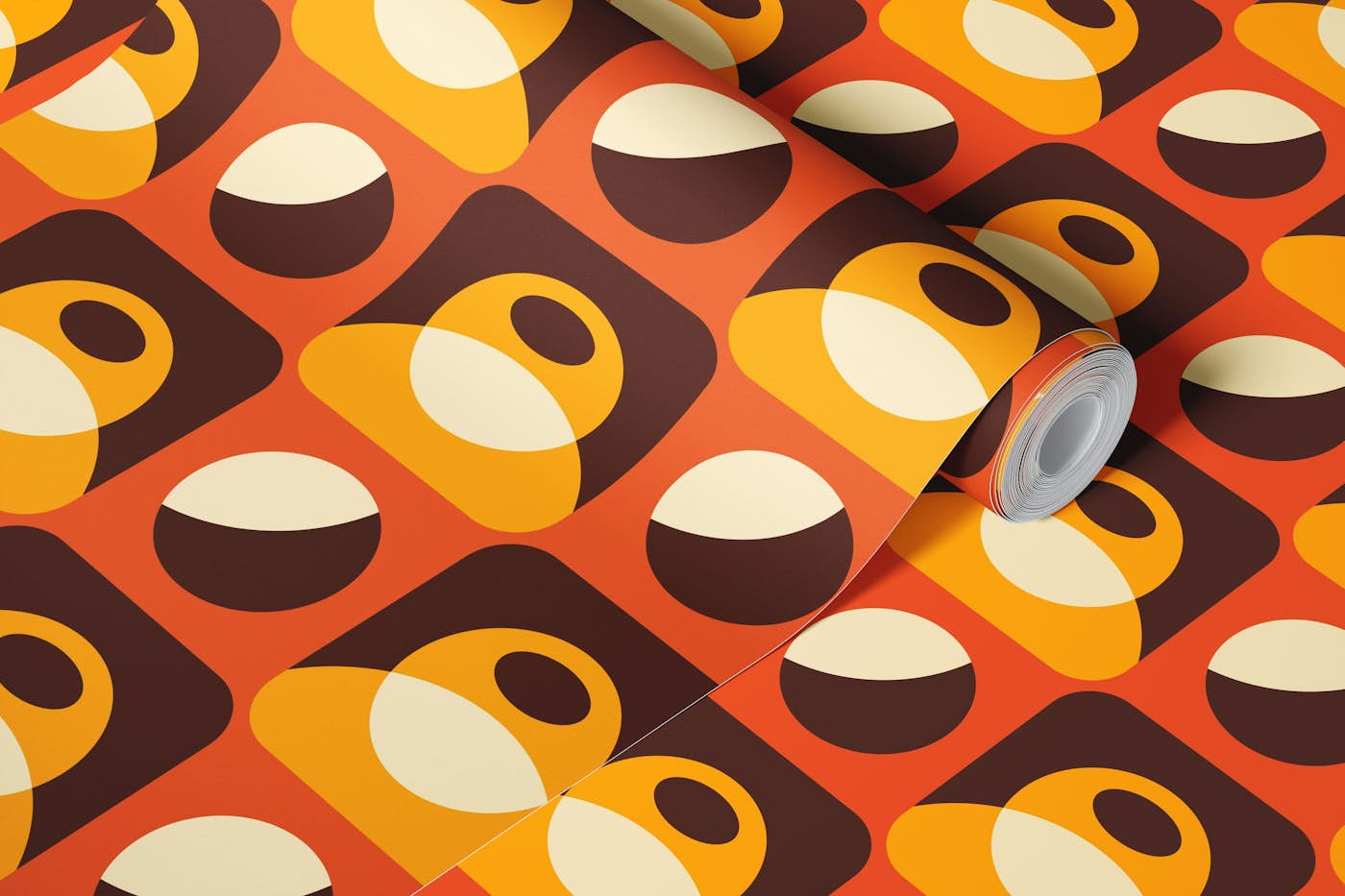 Retro geometrics, yellow brown / 2896 C wallpaper roll