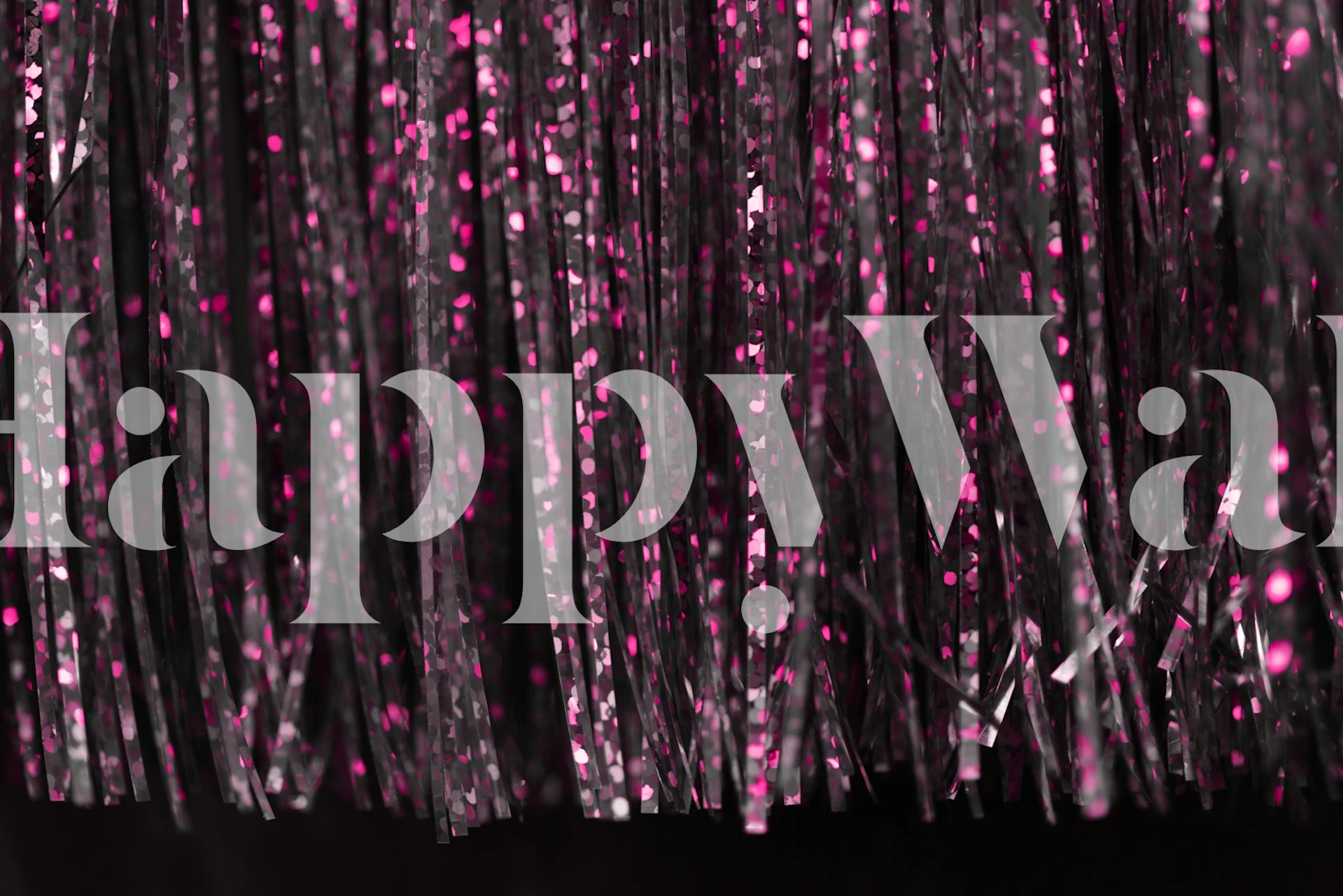 Holographic tinsel strands in pink and black wallpaper