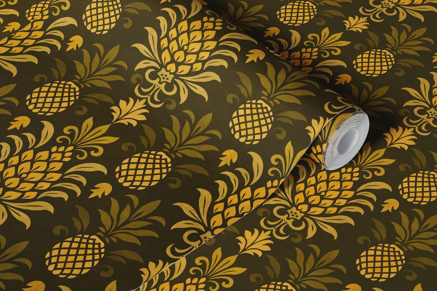 Modern Pineapple Chic Marigold Brown wallpaper roll