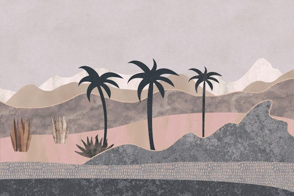 Desert Palm Tree Sunrise Collage Artwork