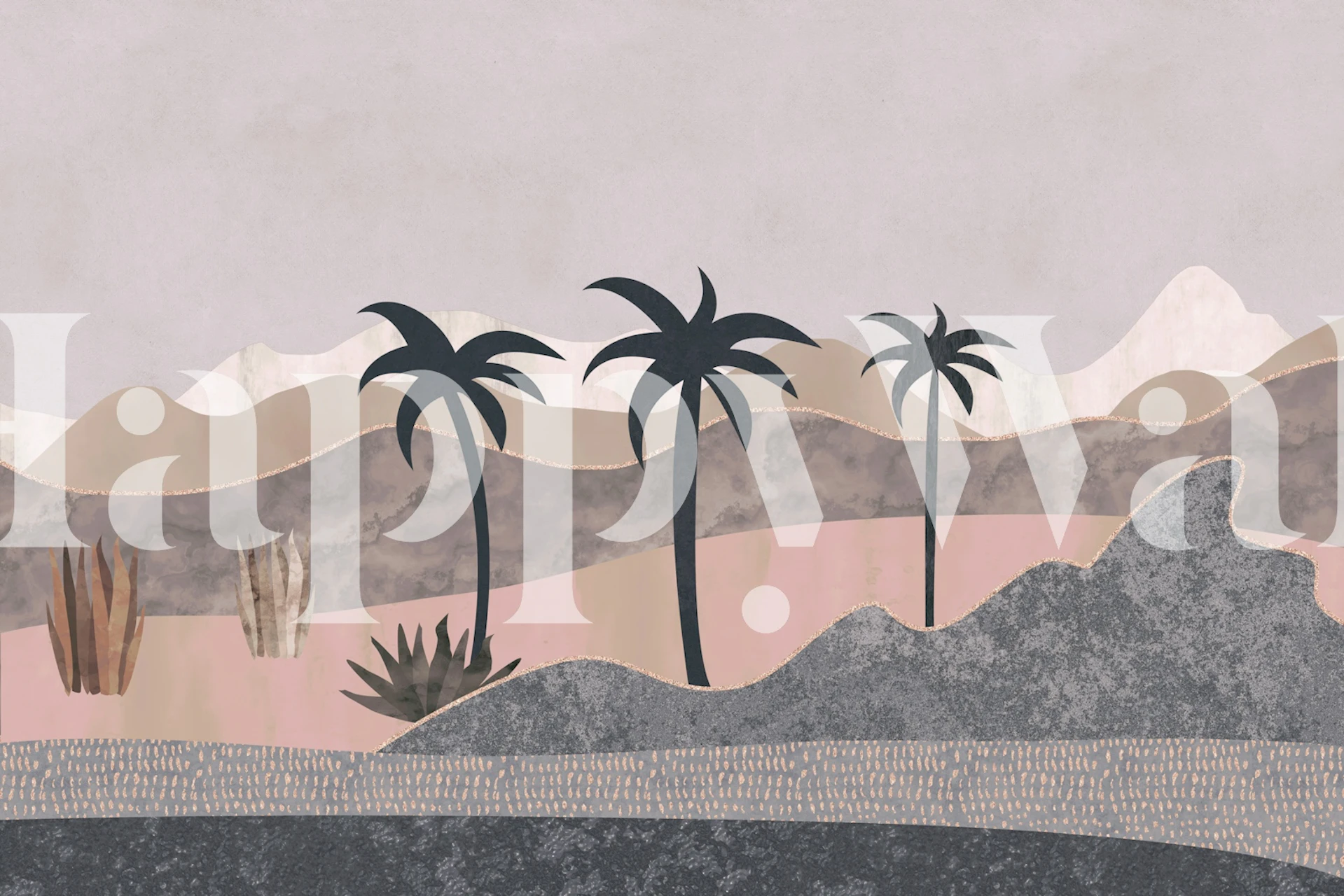 Desert Palm Tree Sunrise Collage Artwork i et rum