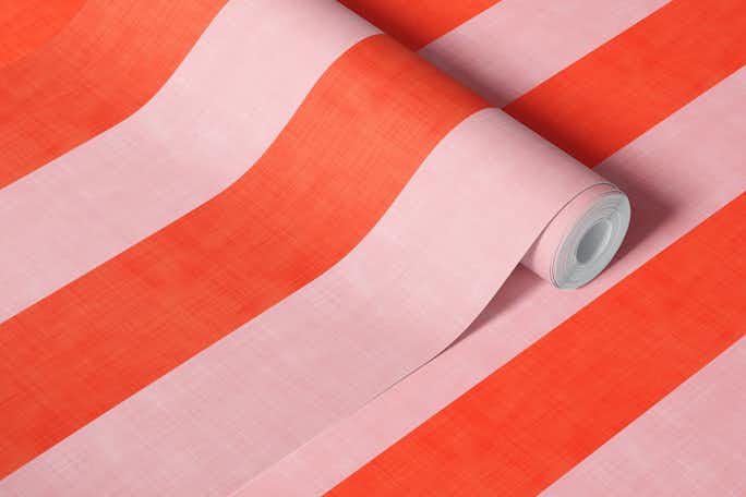 Orange Red and Blush Pink Stripeswallpaper roll