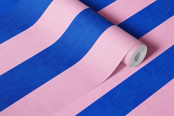 Cobalt Blue and Blush Pink Stripeswallpaper roll
