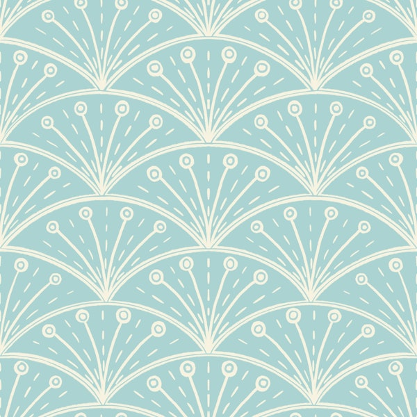 Art deco cream scallops on glacial blue