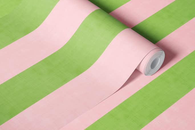 Blush Pink and Grass Green Stripeswallpaper roll
