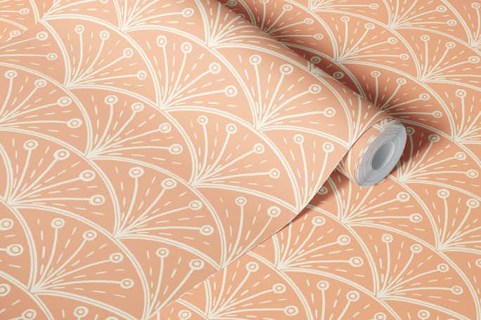 Art Deco Cream Scallops on Peach backgroundwallpaper roll