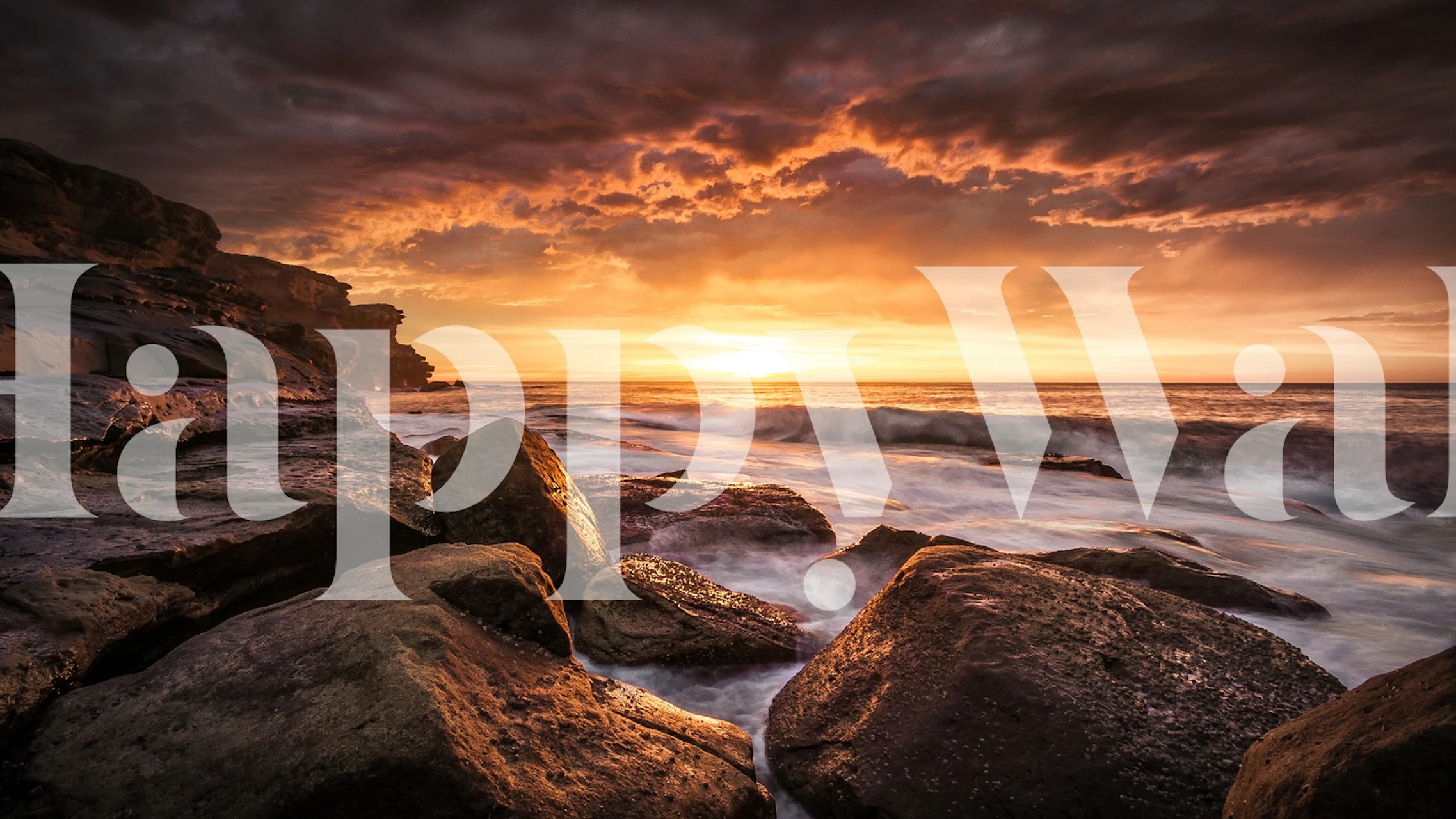 Ocean sunset landscape with rocks and waves wallpaper