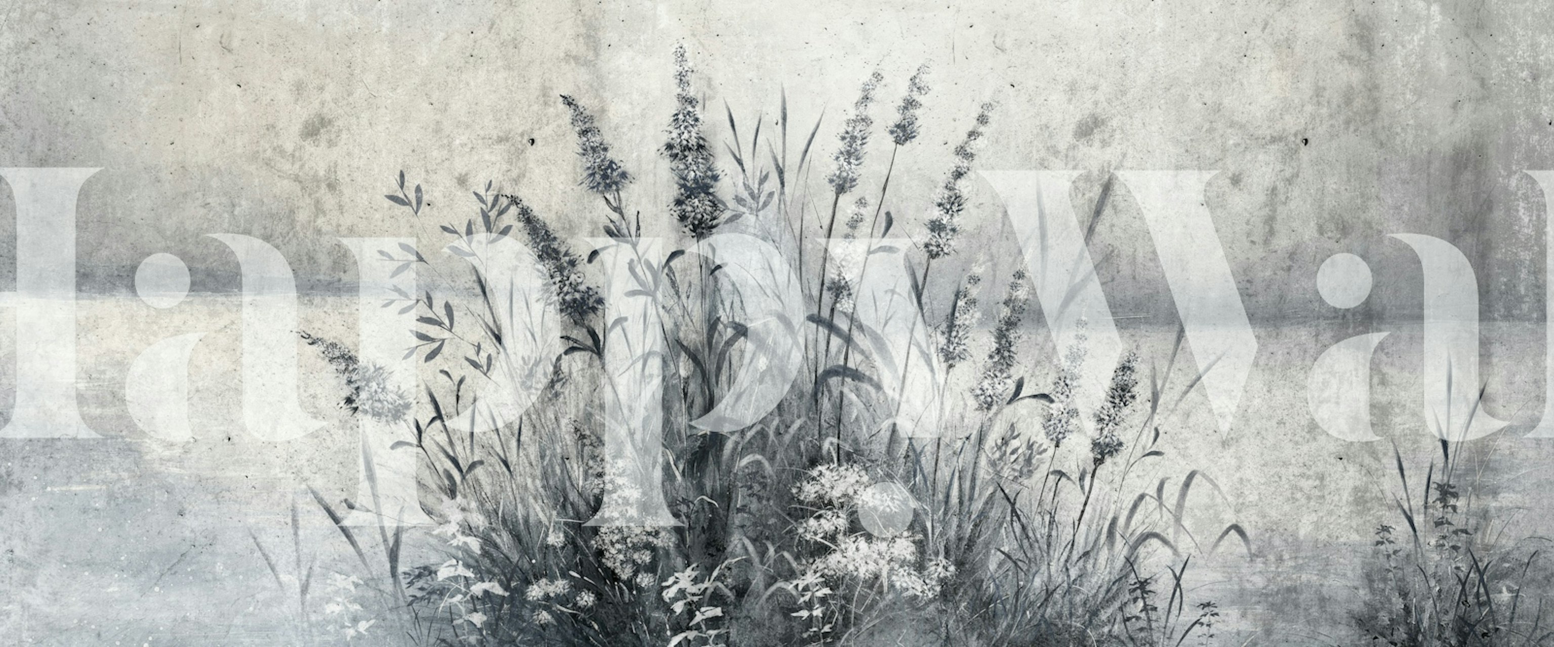Artistic gray pampas grass on a textured grunge background wall mural