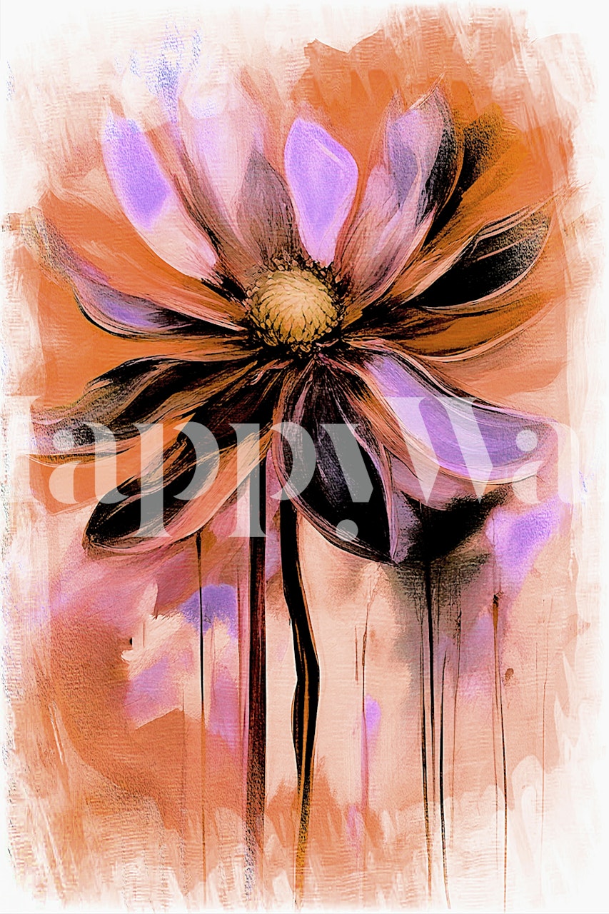 Orange og lilla blomstertapet i graffiti-stil