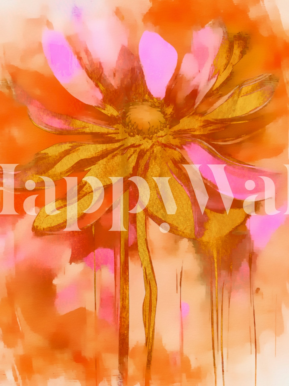 Orange og lilla blomstertapet i graffiti-stil