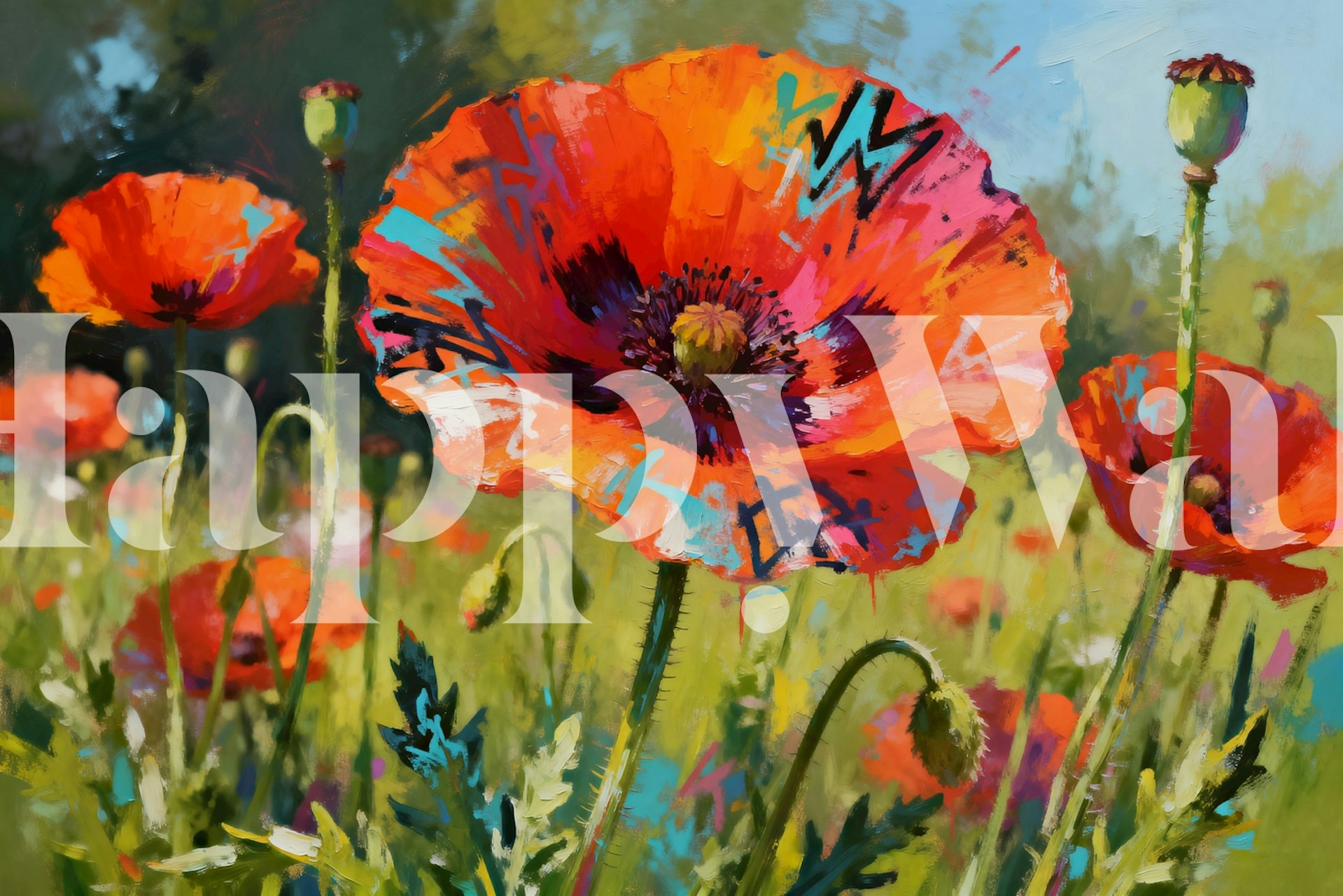 Orange och lila blommamålning i graffitistil