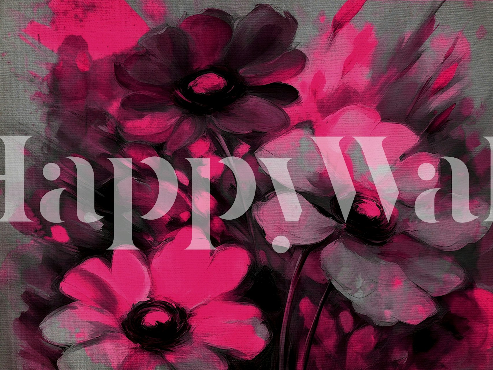Pink and black floral design wallpaper showcasing bold flowers