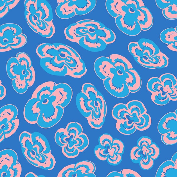 FLOATING LILIES Abstract Floral - Royal Blue