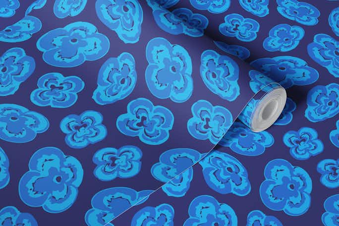FLOATING LILIES Abstract Floral - Dark Bluewallpaper roll
