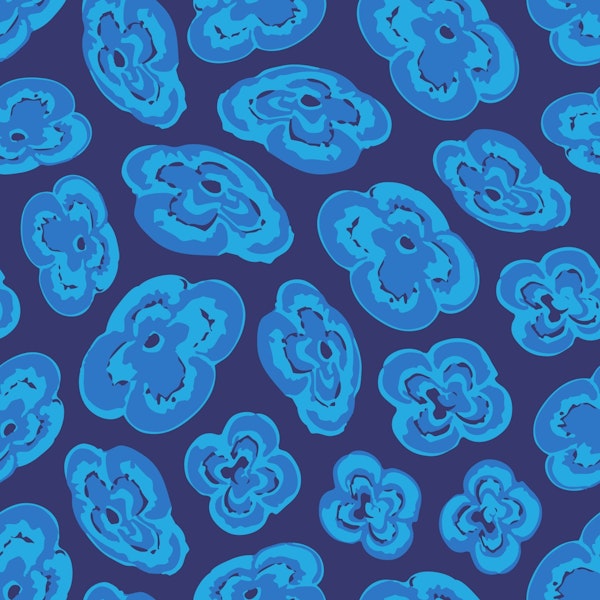 FLOATING LILIES Abstract Floral - Dark Blue