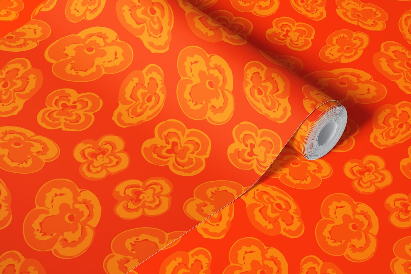 FLOATING LILIES Abstract Floral - Orange wallpaper roll