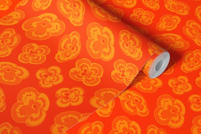 FLOATING LILIES Abstract Floral - Orangewallpaper roll