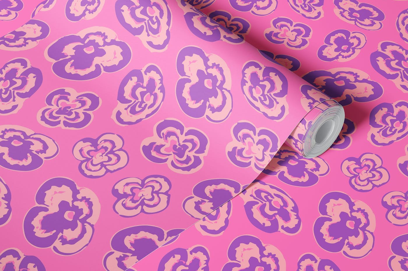 FLOATING LILIES Abstract Floral - Purple Pink wallpaper roll