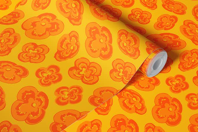 FLOATING LILIES Abstract Floral - Yellowwallpaper roll