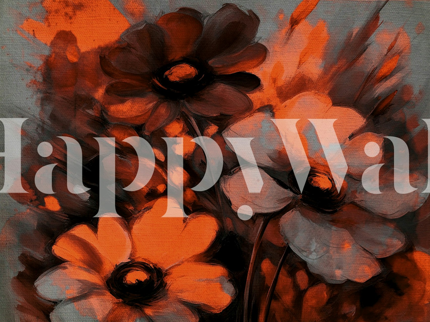 Moody floral wallpaper with orange and black petals and abstract effects