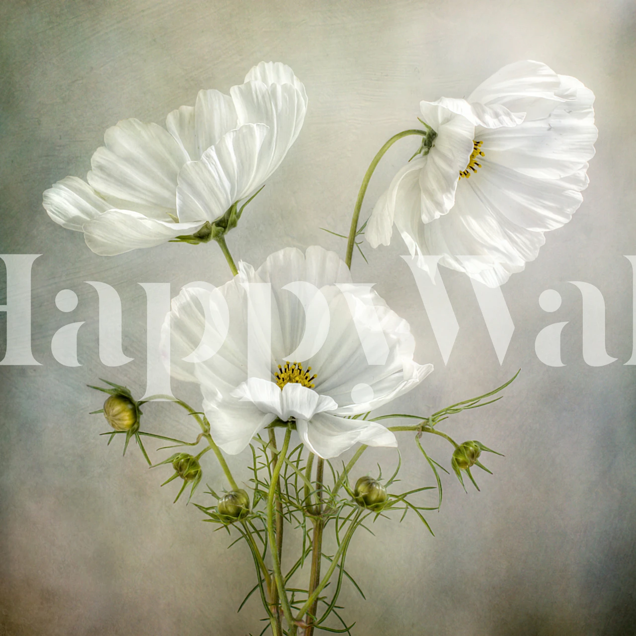 White floral design on muted background wallpaper
