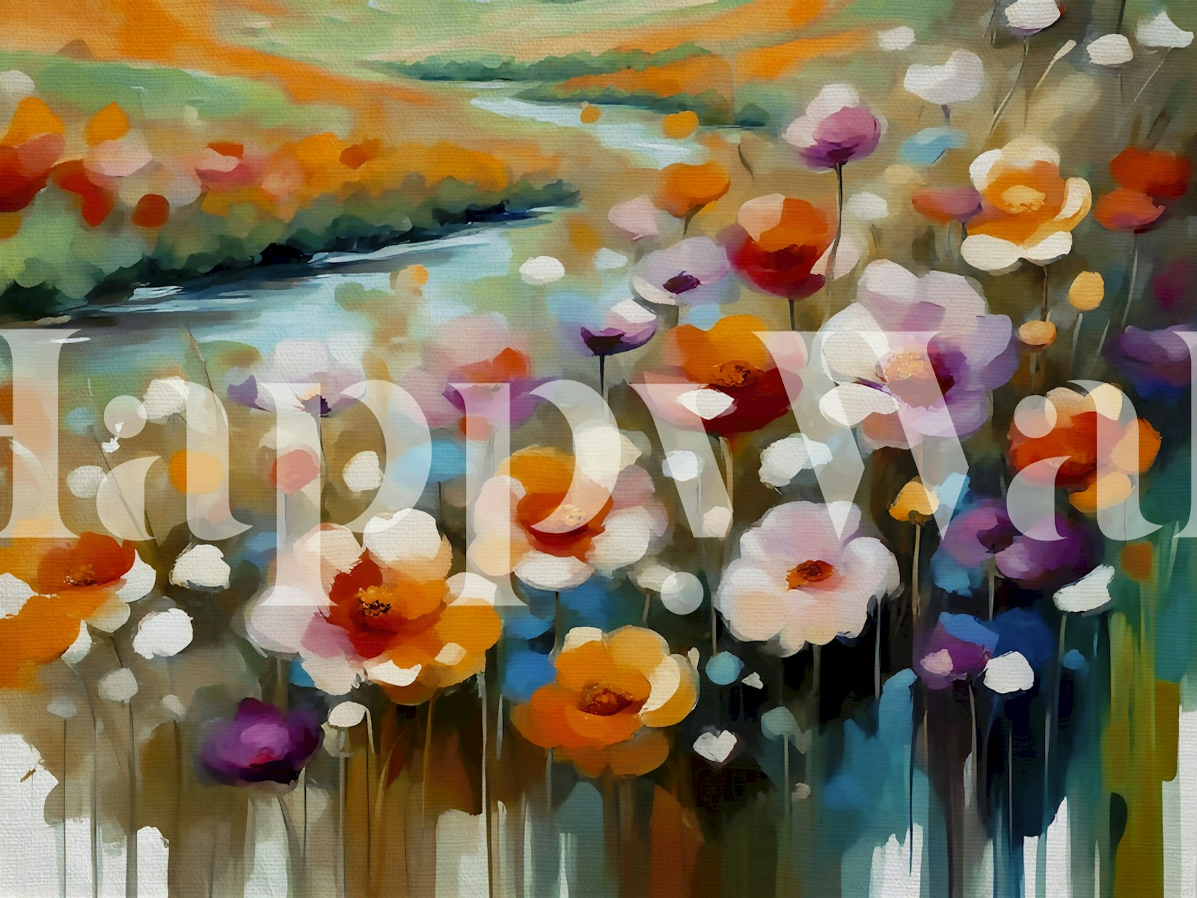 Papel de parede floral colorido em um quarto