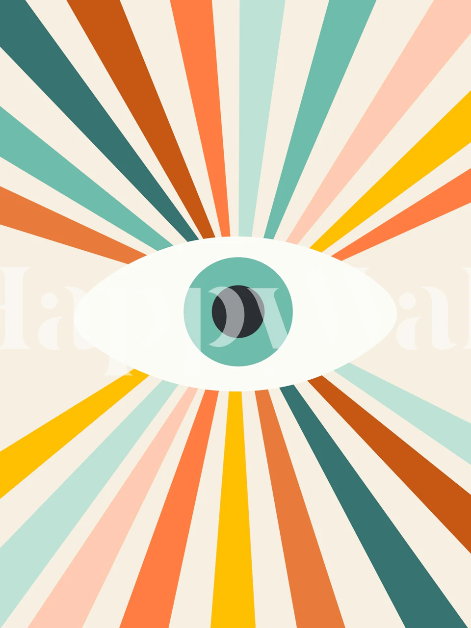 Zidna slika All Seeing Evil Eye sa zemljanim tonovima i šarenim prugama