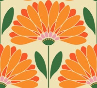 Orange Daisies with Green Leaves - Large tapete