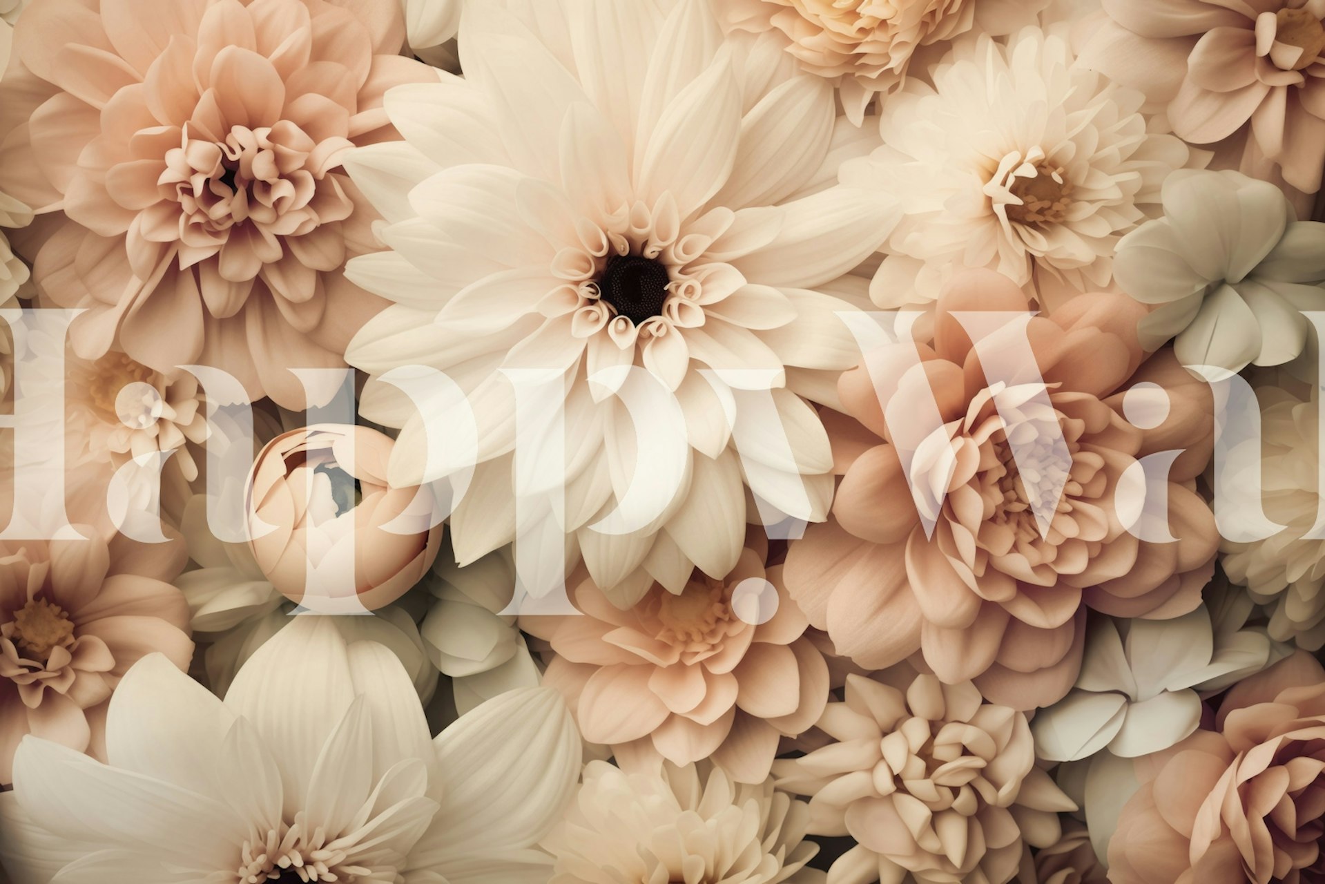 Pastel floral wallpaper in shades of peach and cream