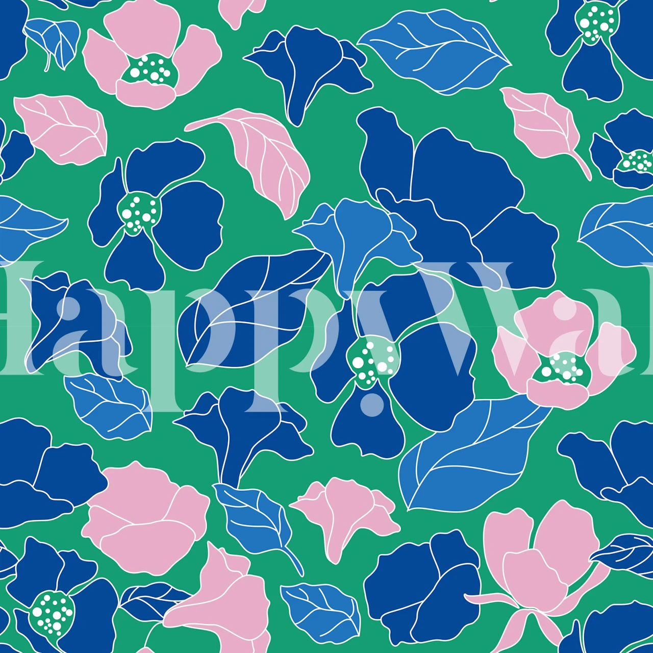 Colorful flowers and leaves on green background wallpaper