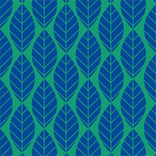 Denim blue large format leaves pattern