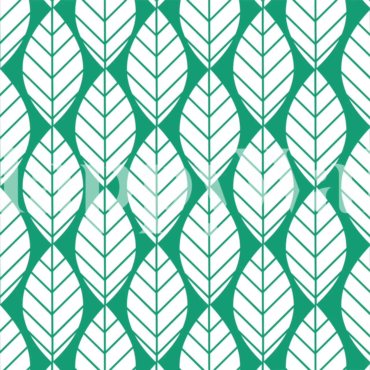 Green leaf patterns on white background wallpaper