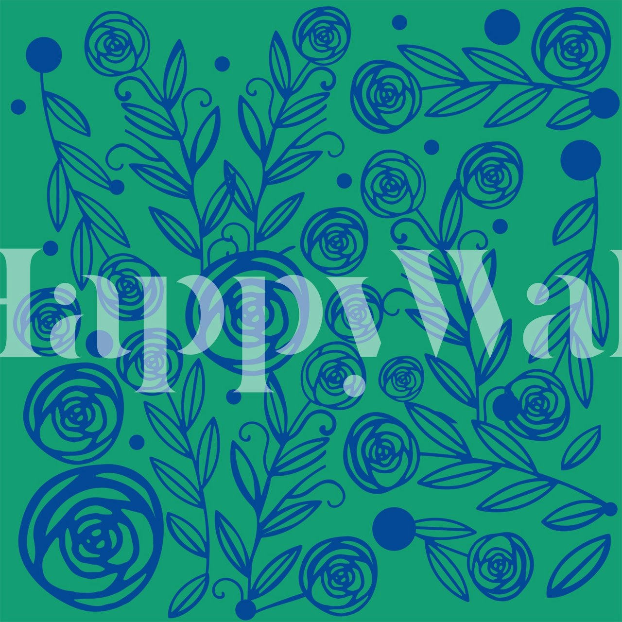 Τοιχογραφία τοίχου με ποώδη πράσινο και μπλε λουλακί τριαντάφυλλο και γρασίδι