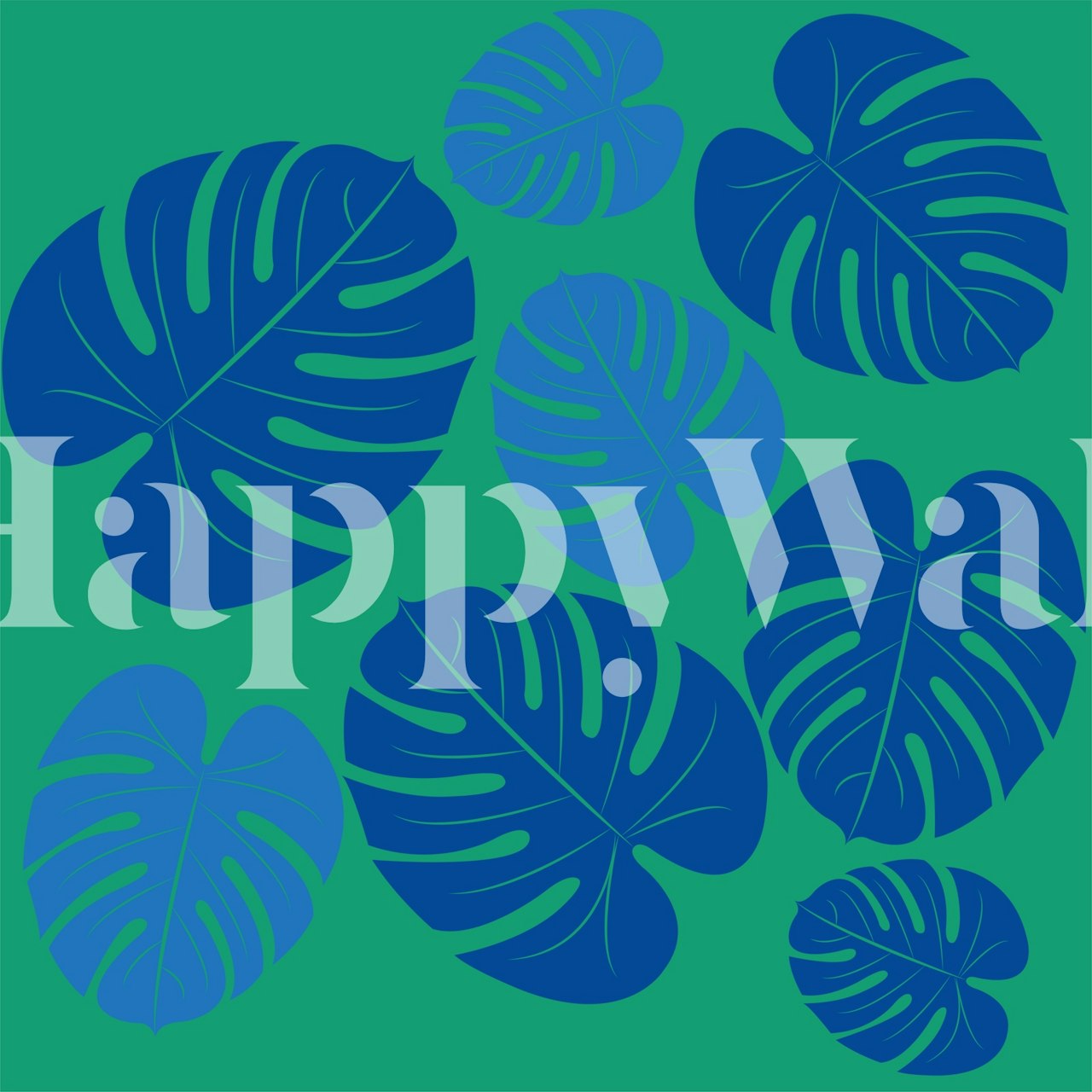 Indigo and baby blue palm leaves wall mural for tranquil interior decoration