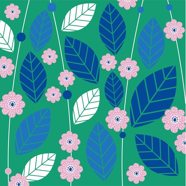 Moss green grass pink floral