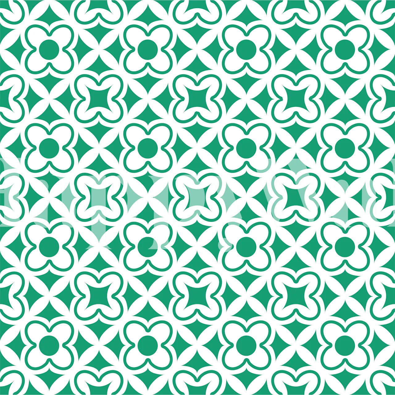 Turkish floral ornament wall mural featuring green and white geometric patterns