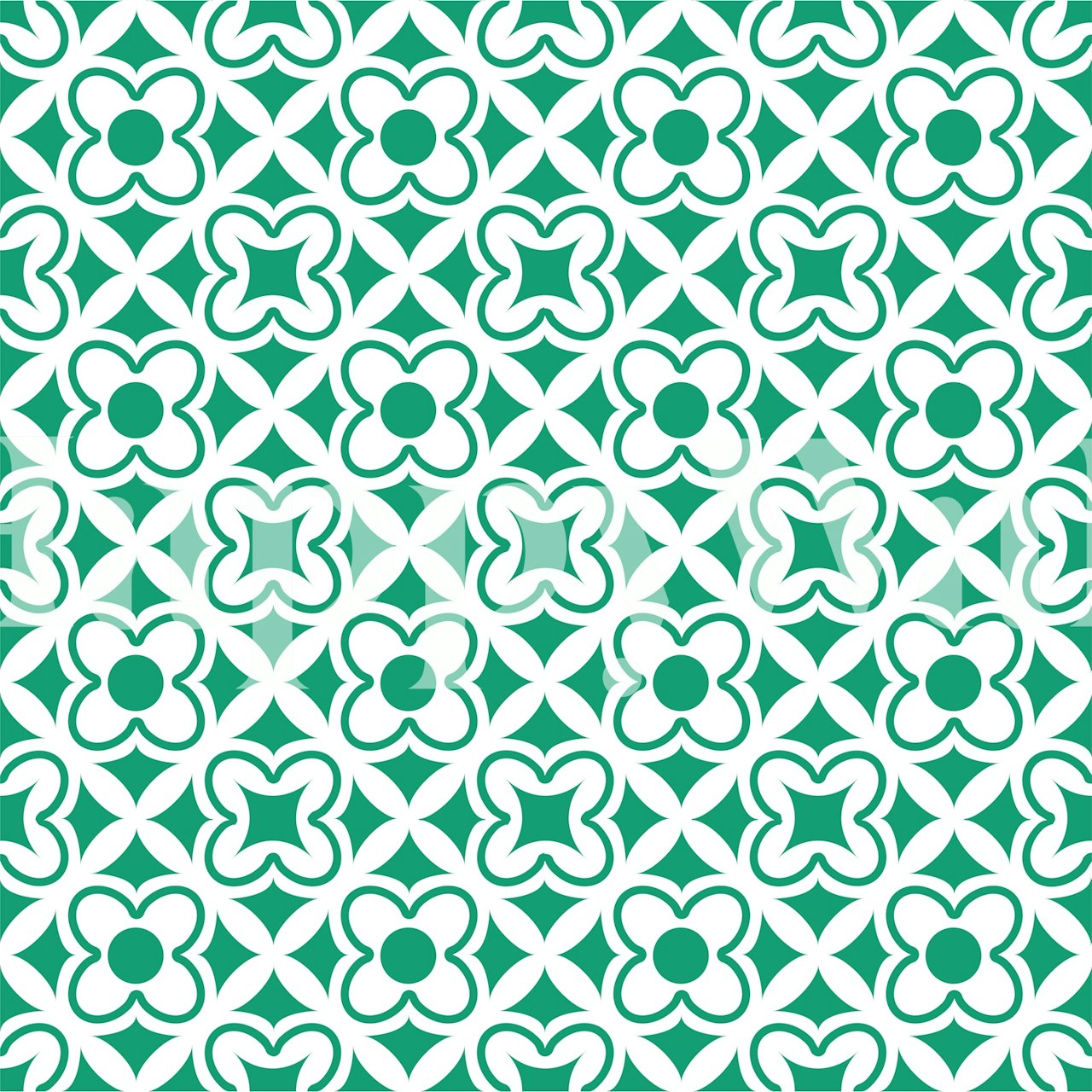 Turkish floral ornament wall mural featuring green and white geometric patterns