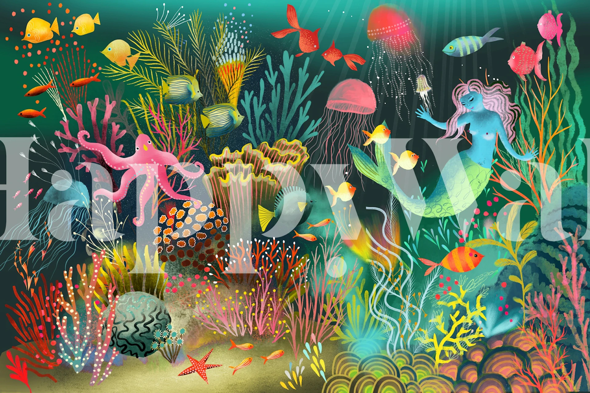 Mermaid wallpaper featuring colorful underwater scene