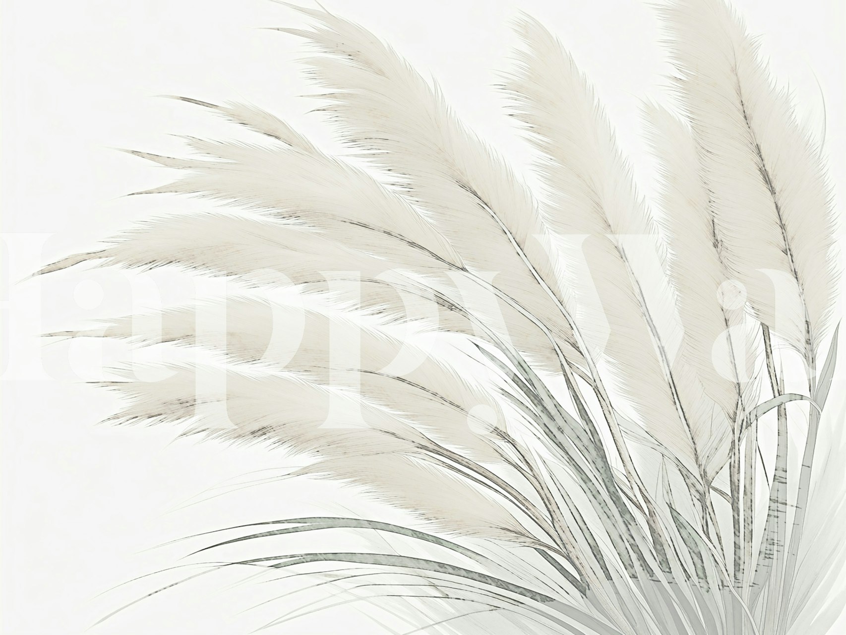 Pampas Grass Wall Mural in Soft White Tones