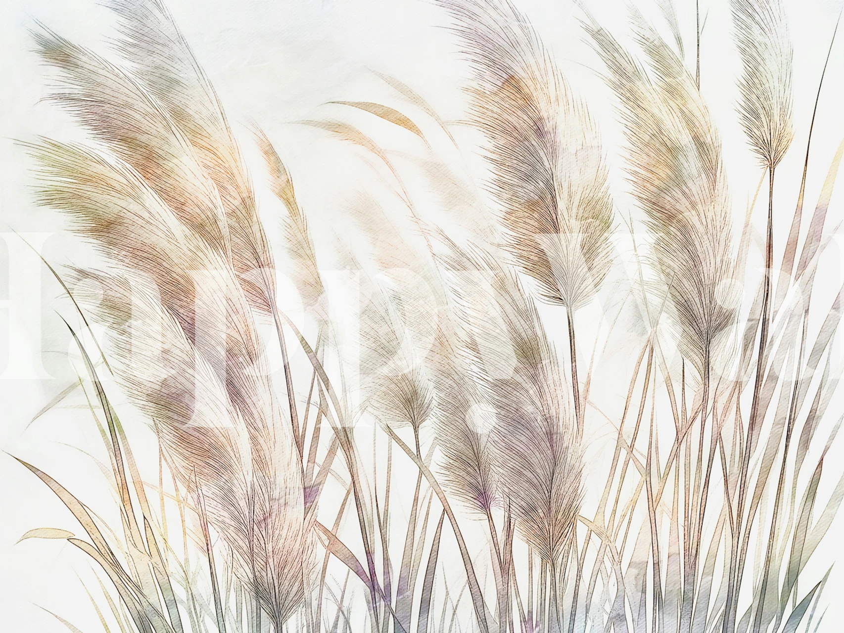 Pampas grass in soft beige and blush tones wallpaper