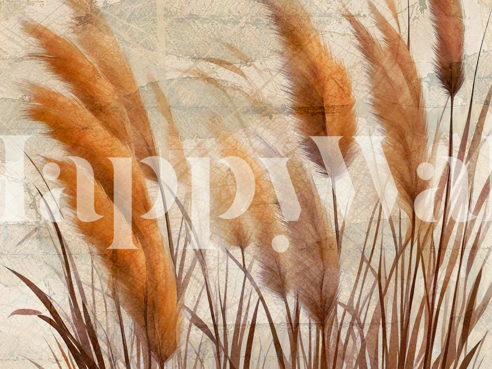 Serene Pampas Grass Antique behang in een kamer